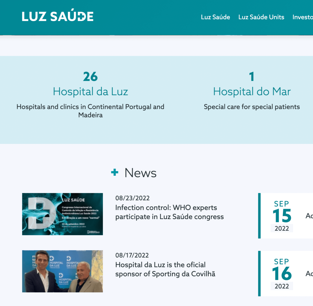 screen shot of a homepage of a healthcare website